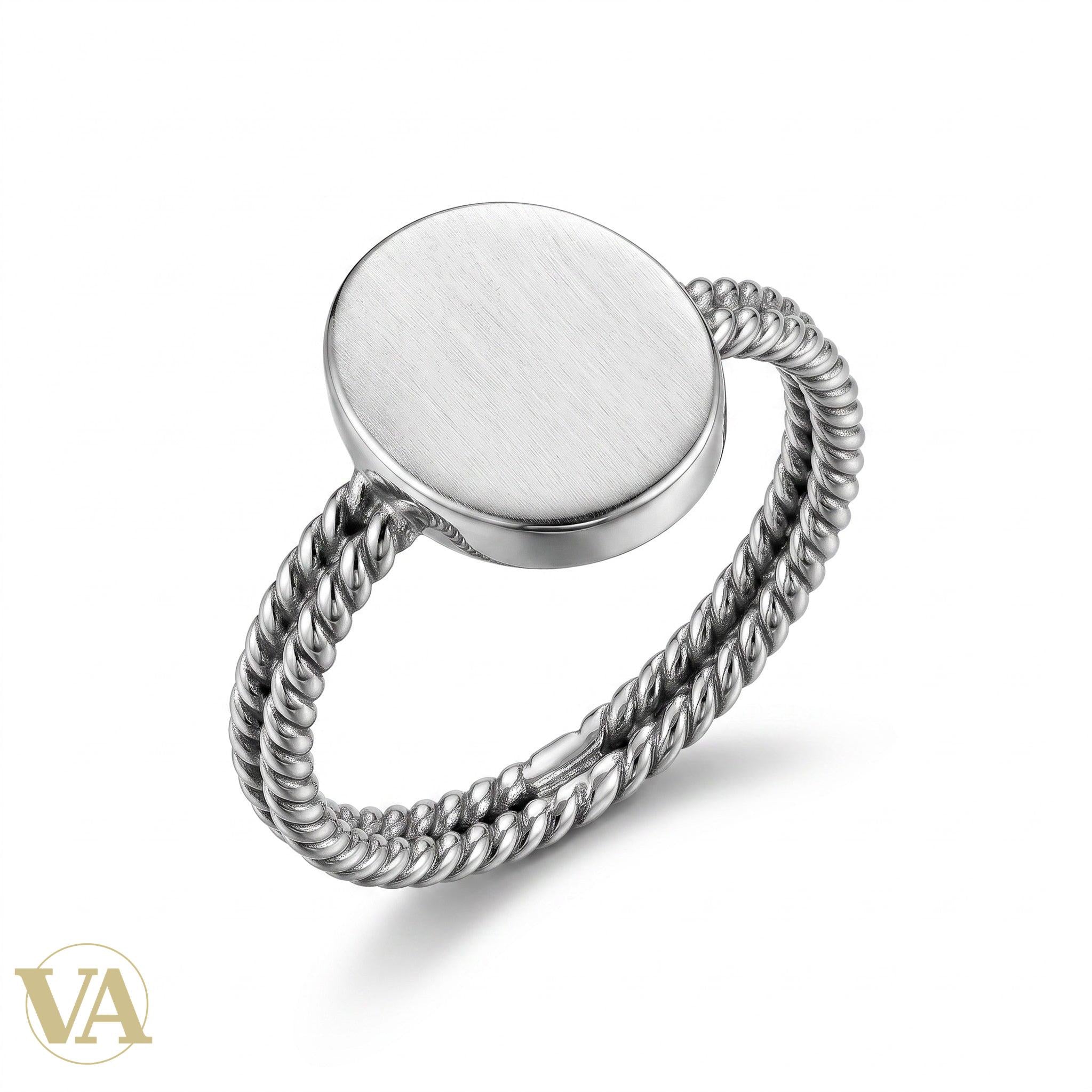 Bague Femme Argent 925 Plateau Rond Brossé Double Tige Torsadée - Argent 925 - Vindicta