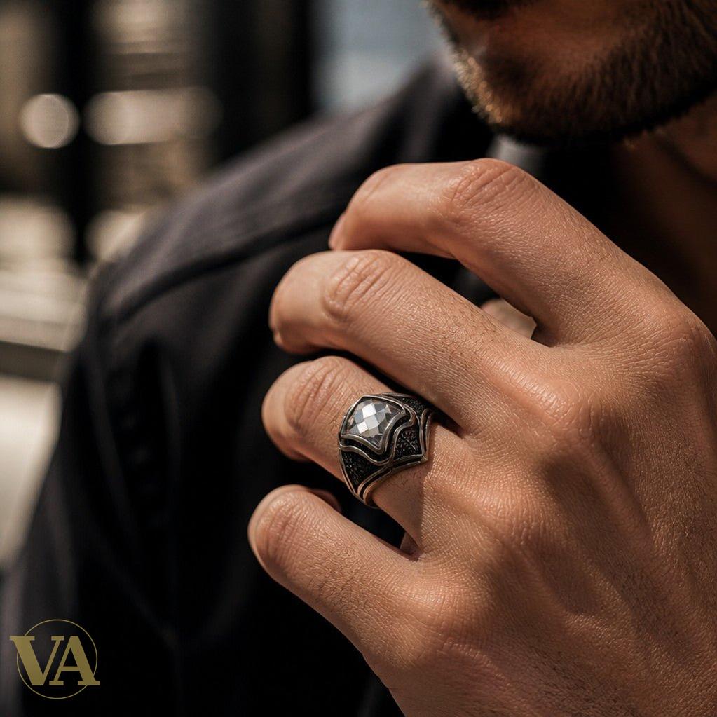 Chevalière Homme Argent 925 Zircon Carré Fumé Pavé Zircons Noirs - Argent 925 - Vindicta