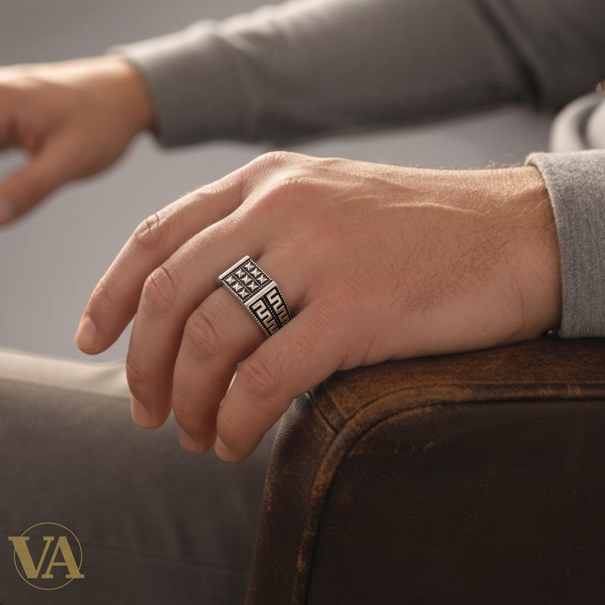 Chevalière Homme Argent 925 – Grille Marcassites & Méandre Grec - Argent 925 - Vindicta