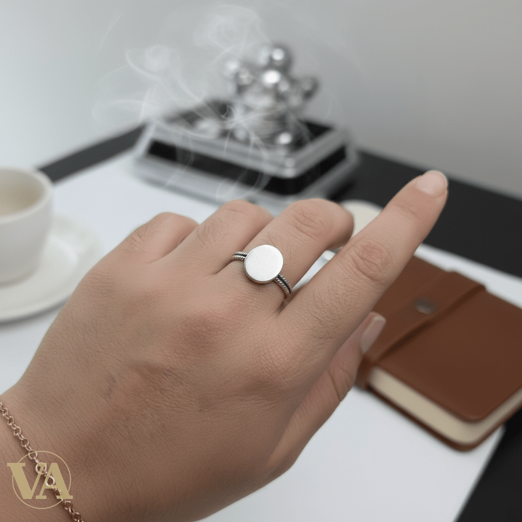 Bague Femme Argent 925 Plateau Rond Brossé Double Tige Torsadée - Argent 925 - Vindicta