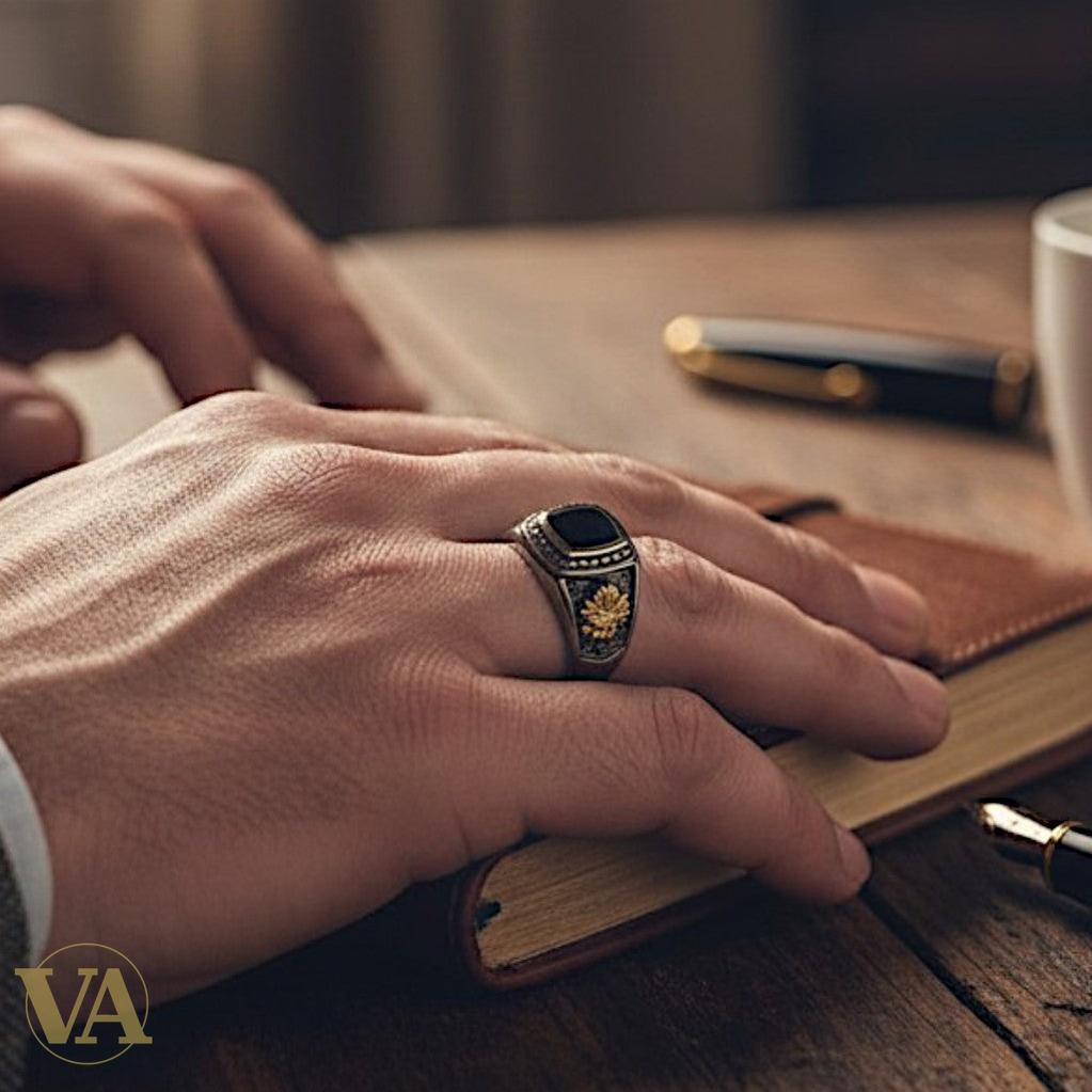 Bague homme argent 925 – Tughra Ottoman & Pierre de Lave | Bijoux Vindicta
