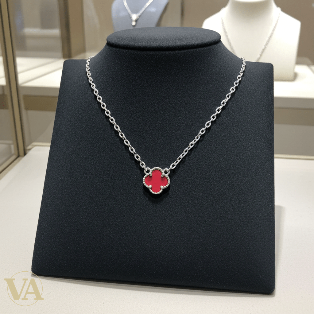 Collier Femme Cornaline Argent 925 — Pendentif Trèfle Pierre Naturelle - Argent 925 - Vindicta
