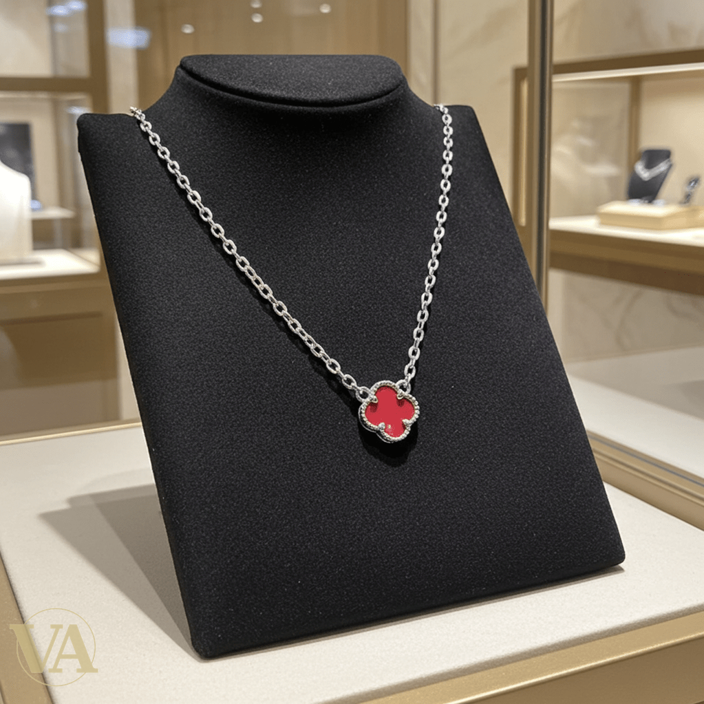 Collier Femme Cornaline Argent 925 — Pendentif Trèfle Pierre Naturelle - Argent 925 - Vindicta