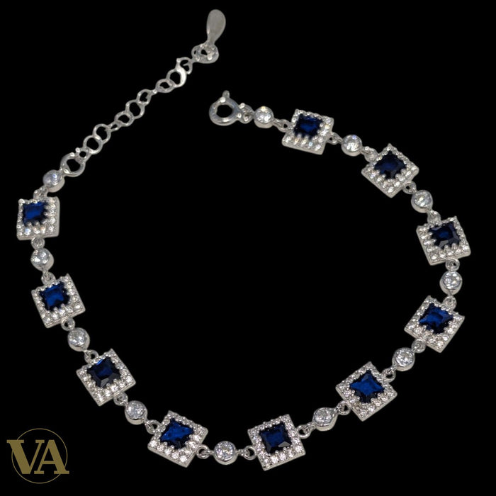 Bracelet Femme Argent 925 Oxydes Bleus – Design Géométrique