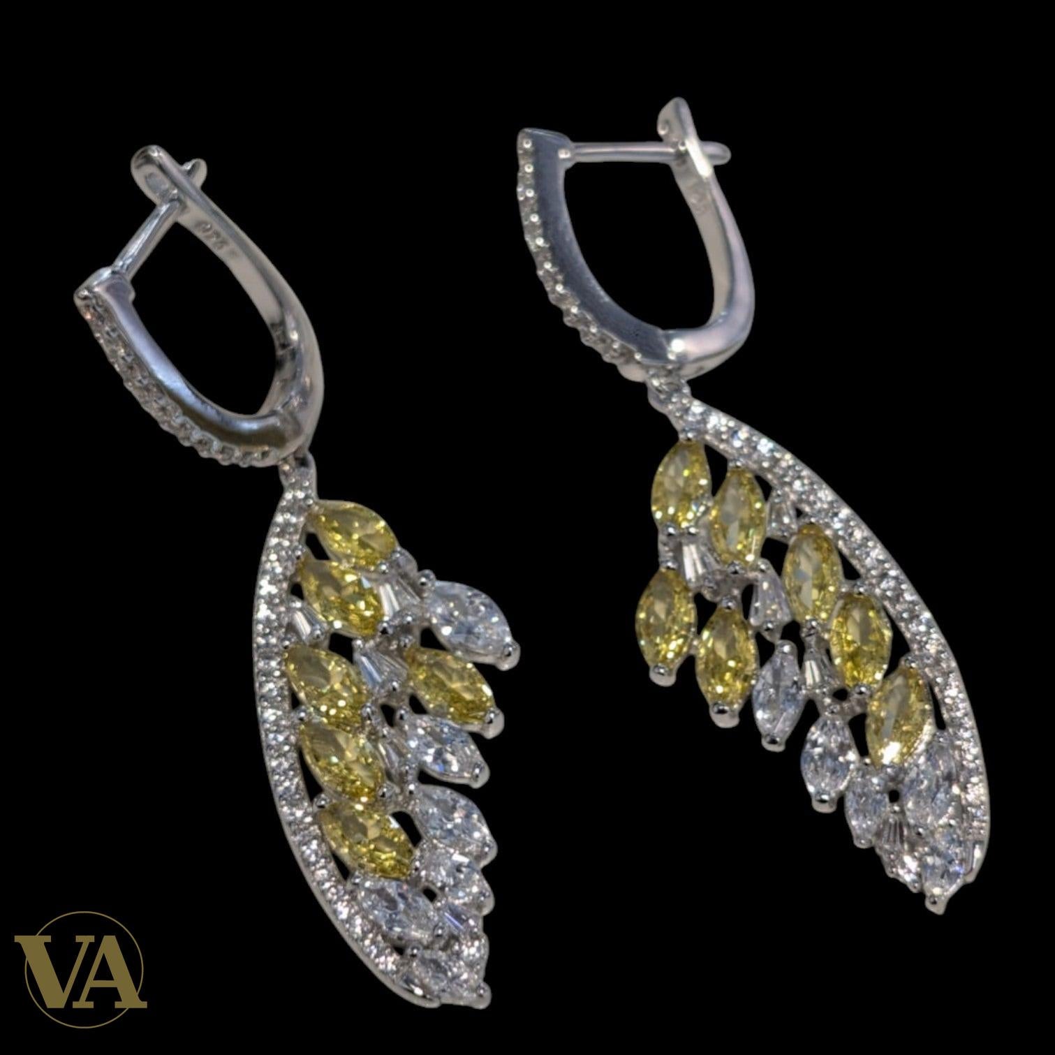 Boucles d’oreilles femme argent 925 citrine et oxydes – Motif feuille élégant