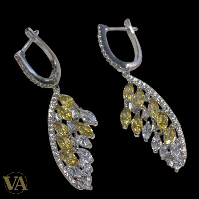 Boucles d’oreilles femme argent 925 citrine et oxydes – Motif feuille élégant