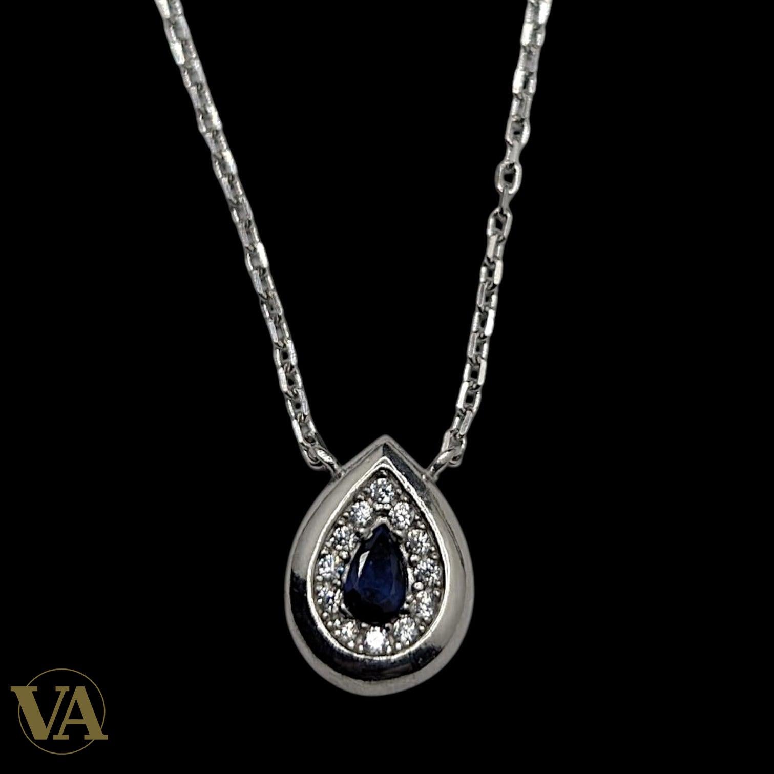 Collier Femme Argent 925 Zircon Bleu – Pendentif Larme Halo Zircons-Vindicta : Bijoux Argent 925 Massif, Luxe et Héritage