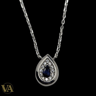 Collier Femme Argent 925 Zircon Bleu – Pendentif Larme Halo Zircons