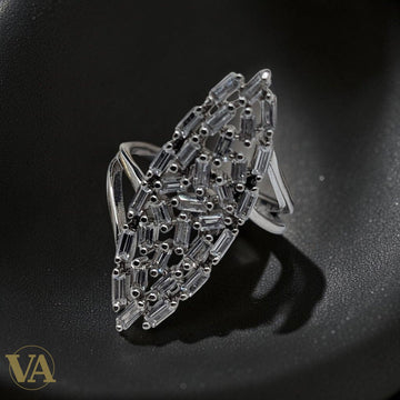 Bague femme argent 925 Marquise pavée Zircons baguette