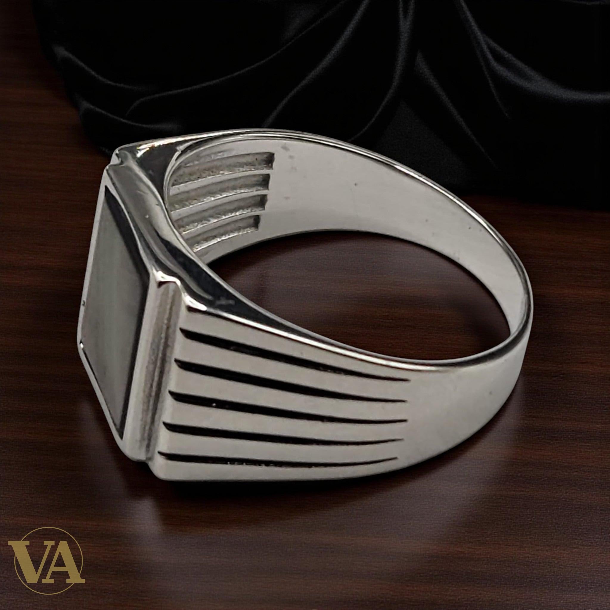 Bague Homme Argent 925 – Pierre Nacre Carrée