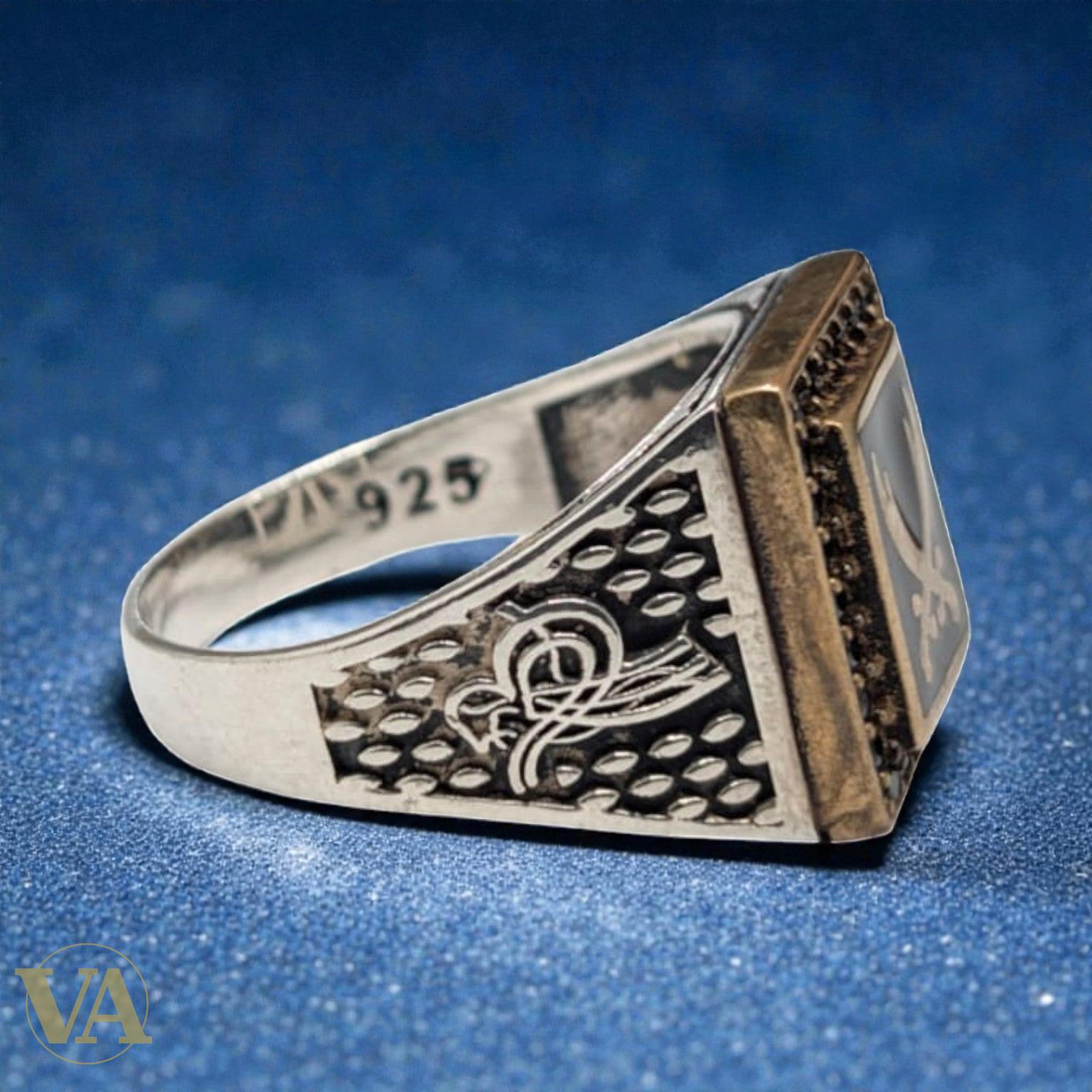 Bague homme argent 925 – Sabres Croisés & Onyx Noir | Bijoux Vindicta