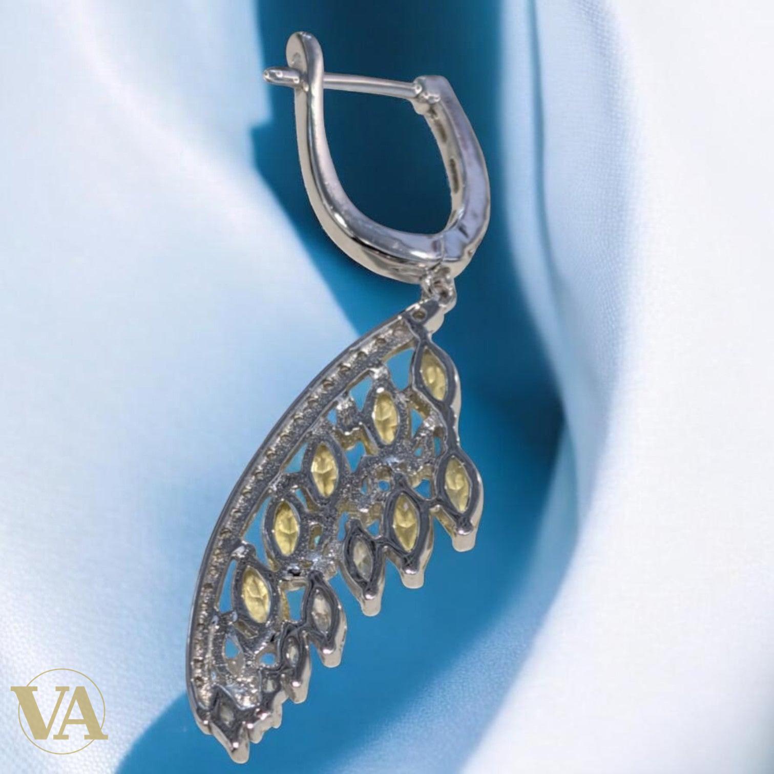 Boucles d’oreilles femme argent 925 citrine et oxydes – Motif feuille élégant