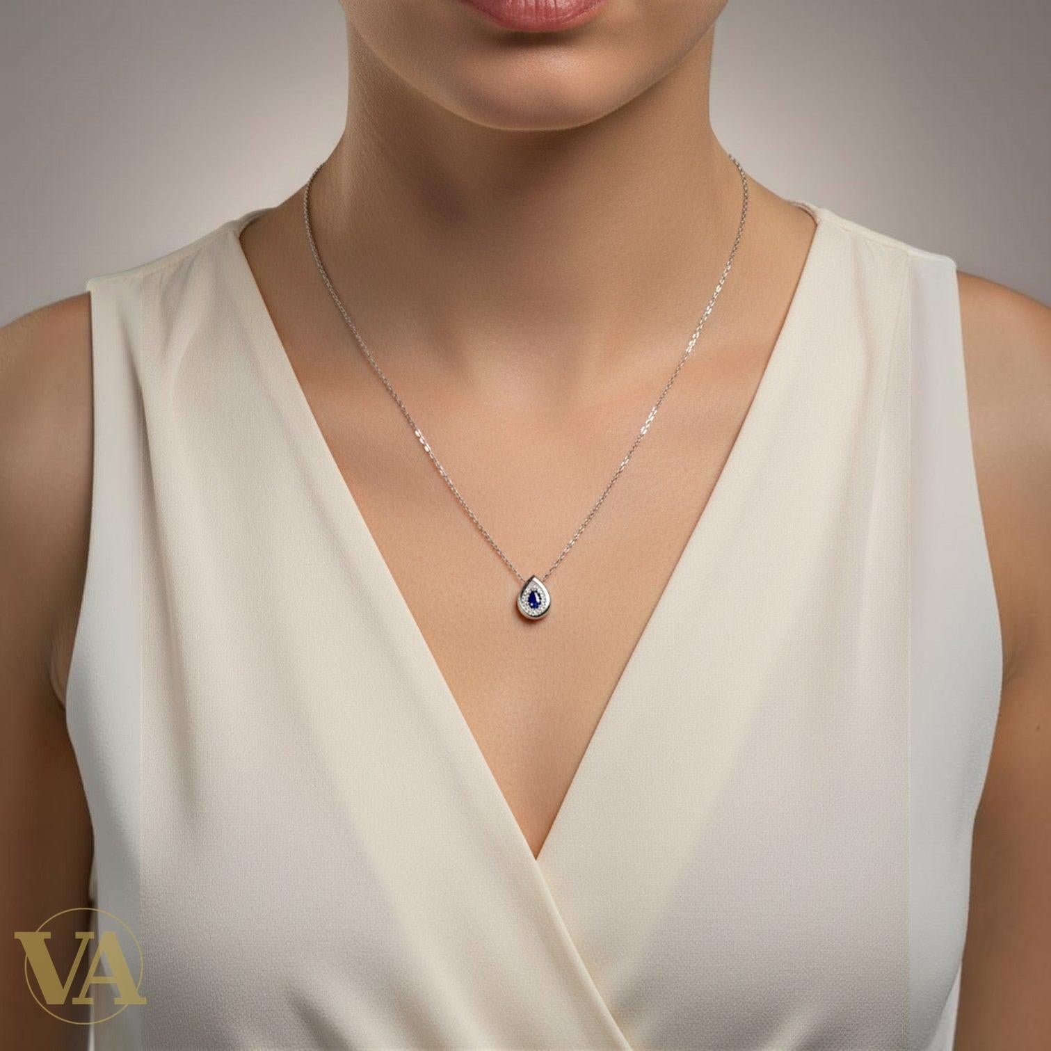 Collier Femme Argent 925 Zircon Bleu – Pendentif Larme Halo Zircons-Vindicta : Bijoux Argent 925 Massif, Luxe et Héritage
