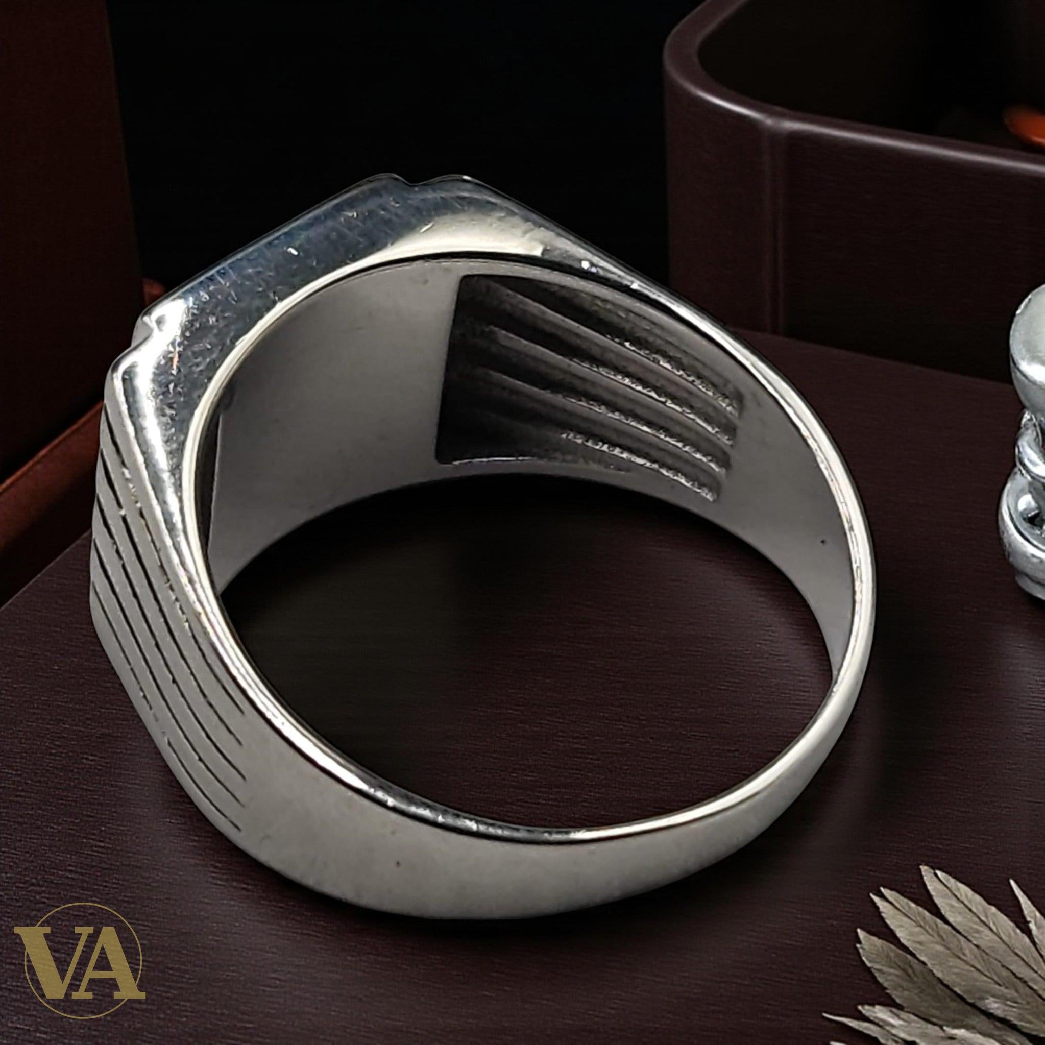 Bague Homme Argent 925 – Pierre Nacre Carrée