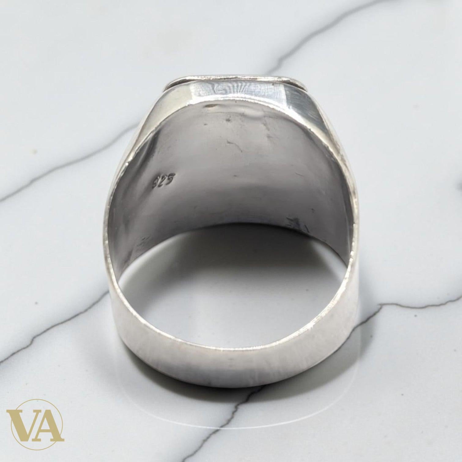 Chevalière Homme Argent 925 Onyx Noir Motif Héraldique-Vindicta : Bijoux Argent 925 Massif, Luxe et Héritage