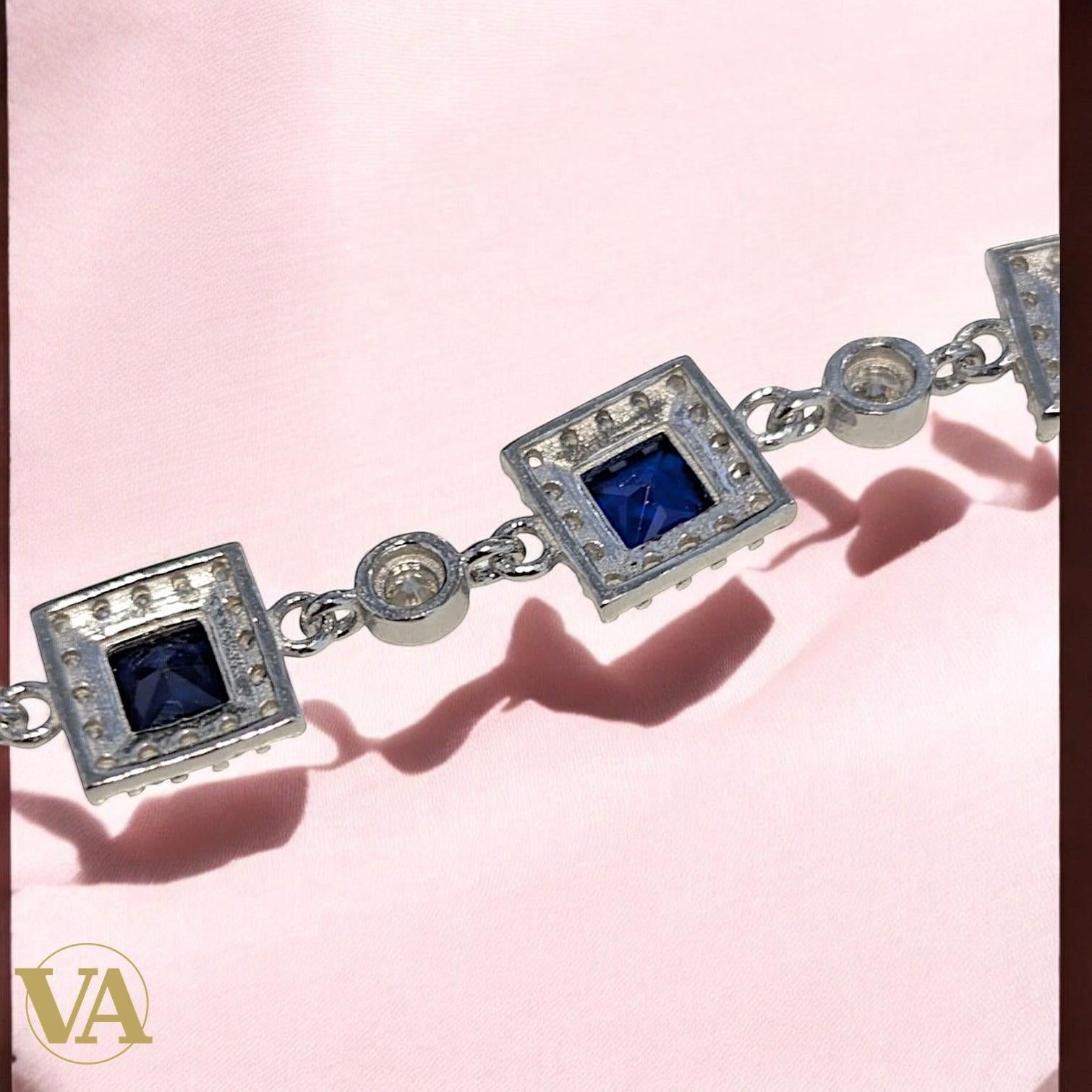 Bracelet Femme Argent 925 Oxydes Bleus – Design Géométrique