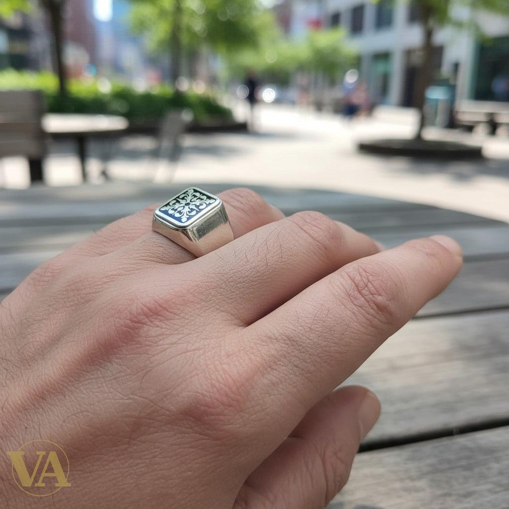 Chevalière Homme Argent 925 Onyx Noir Motif Héraldique-Vindicta : Bijoux Argent 925 Massif, Luxe et Héritage