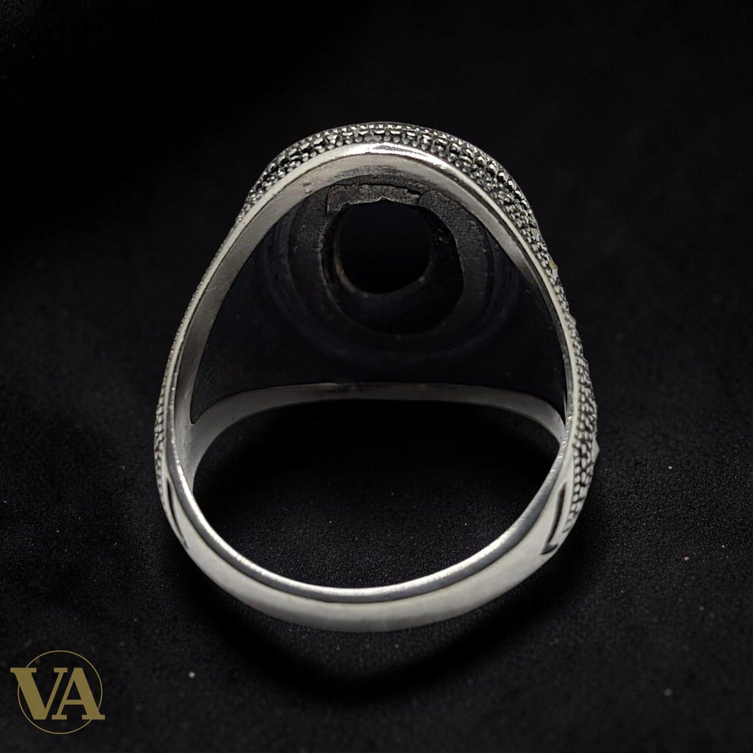 Chevalière Homme Argent 925 Onyx Noir Marcassite Dôme