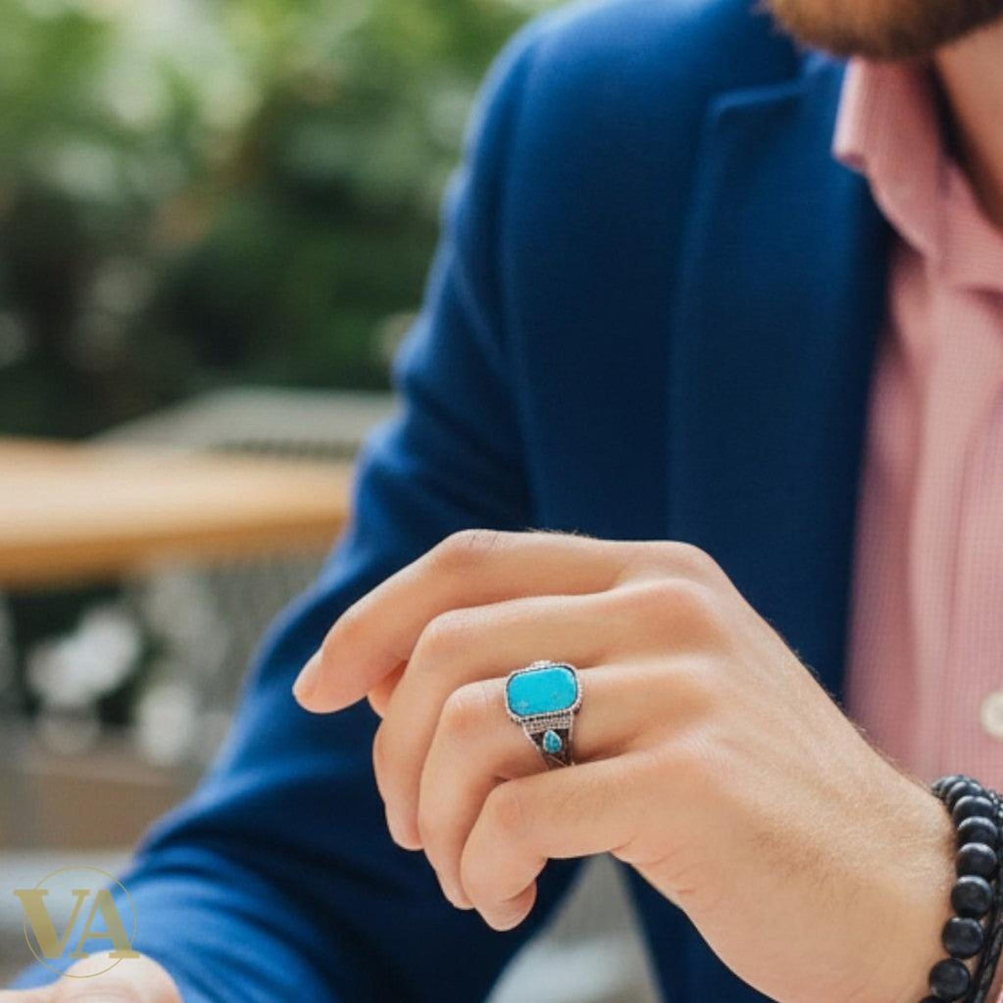 Bague Homme Argent 925 – Turquoise Naturelle - Argent 925 - Vindicta