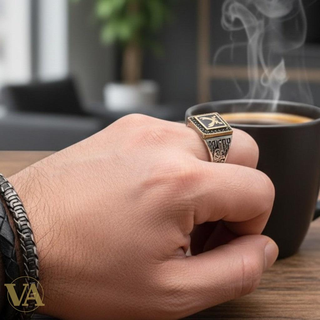 Bague homme argent 925 – Sabres Croisés & Onyx Noir