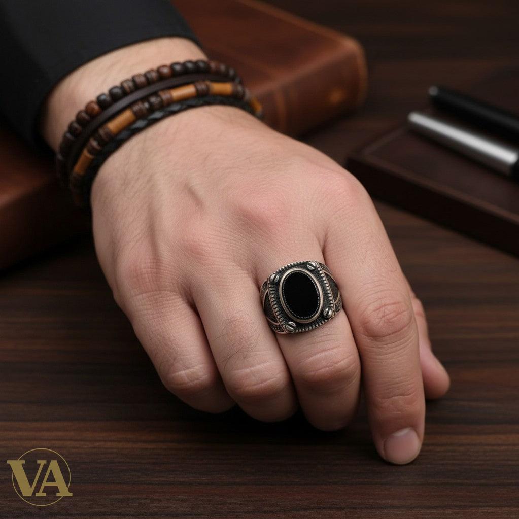 Bague Homme Argent 925 Onyx Noir Ovale – Style Chevalière | Bijoux Vindicta