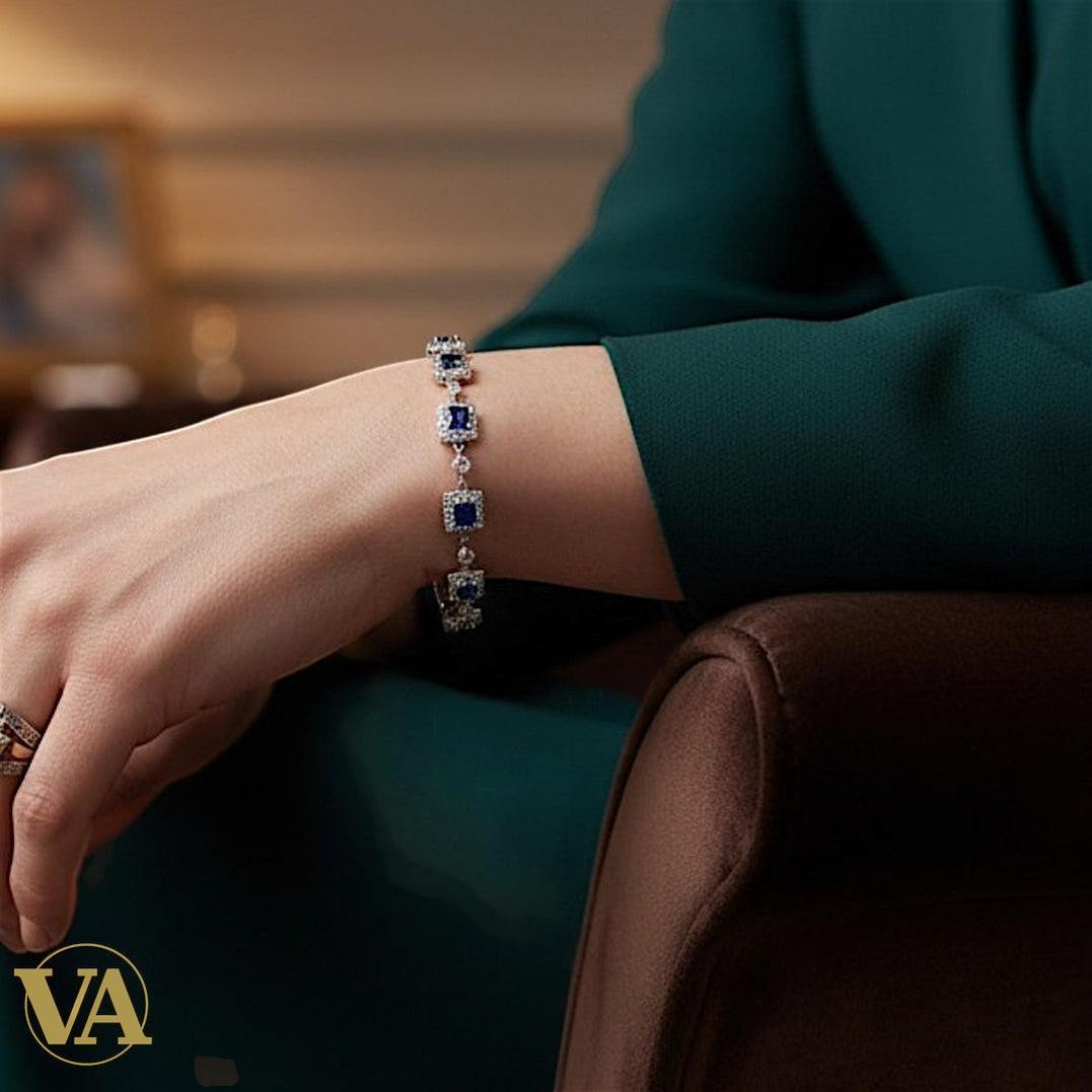 Bracelet Femme Argent 925 Oxydes Bleus – Design Géométrique | Bijoux Vindicta