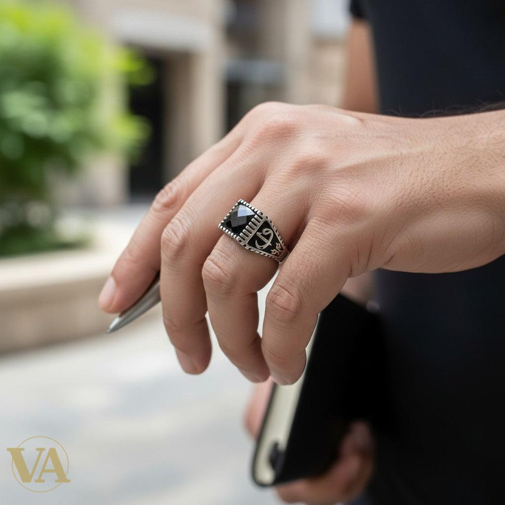 Chevalière Homme Argent 925 Onyx Noir Calligraphie Arabe Arabesques Ottoman-Vindicta : Bijoux Argent 925 Massif, Luxe et Héritage