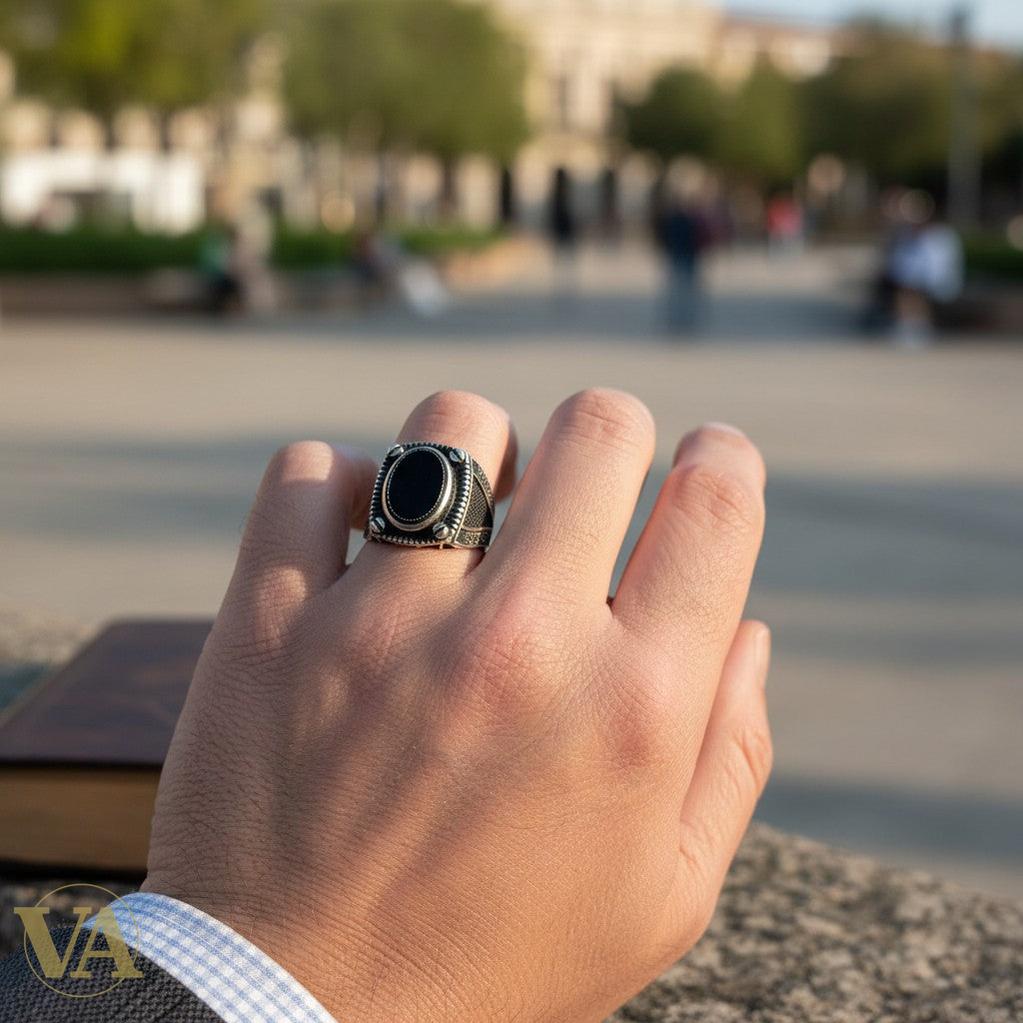 Bague Homme Argent 925 Onyx Noir Ovale – Style Chevalière | Bijoux Vindicta