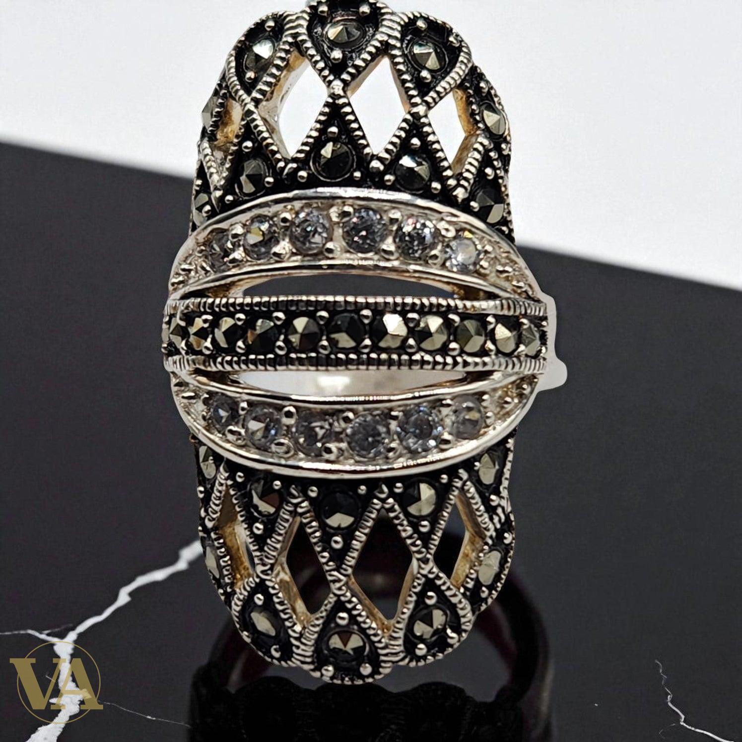 Bague argent ajourée à reliefs perlés