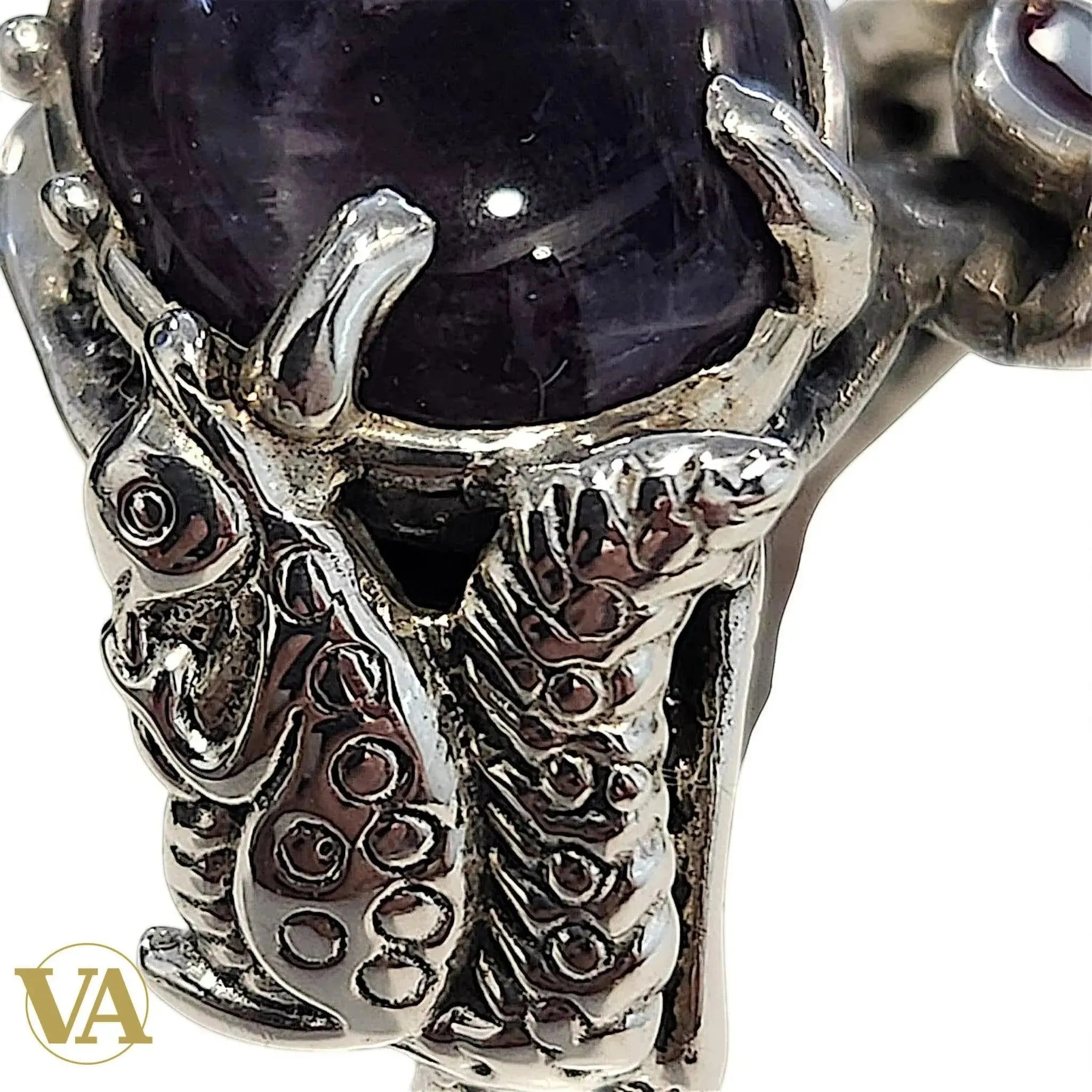 Bague Femme argent 925 cabochon Améthyste et pierres rouges/vertes-Vindicta : Bijoux Argent 925 Massif, Luxe et Héritage