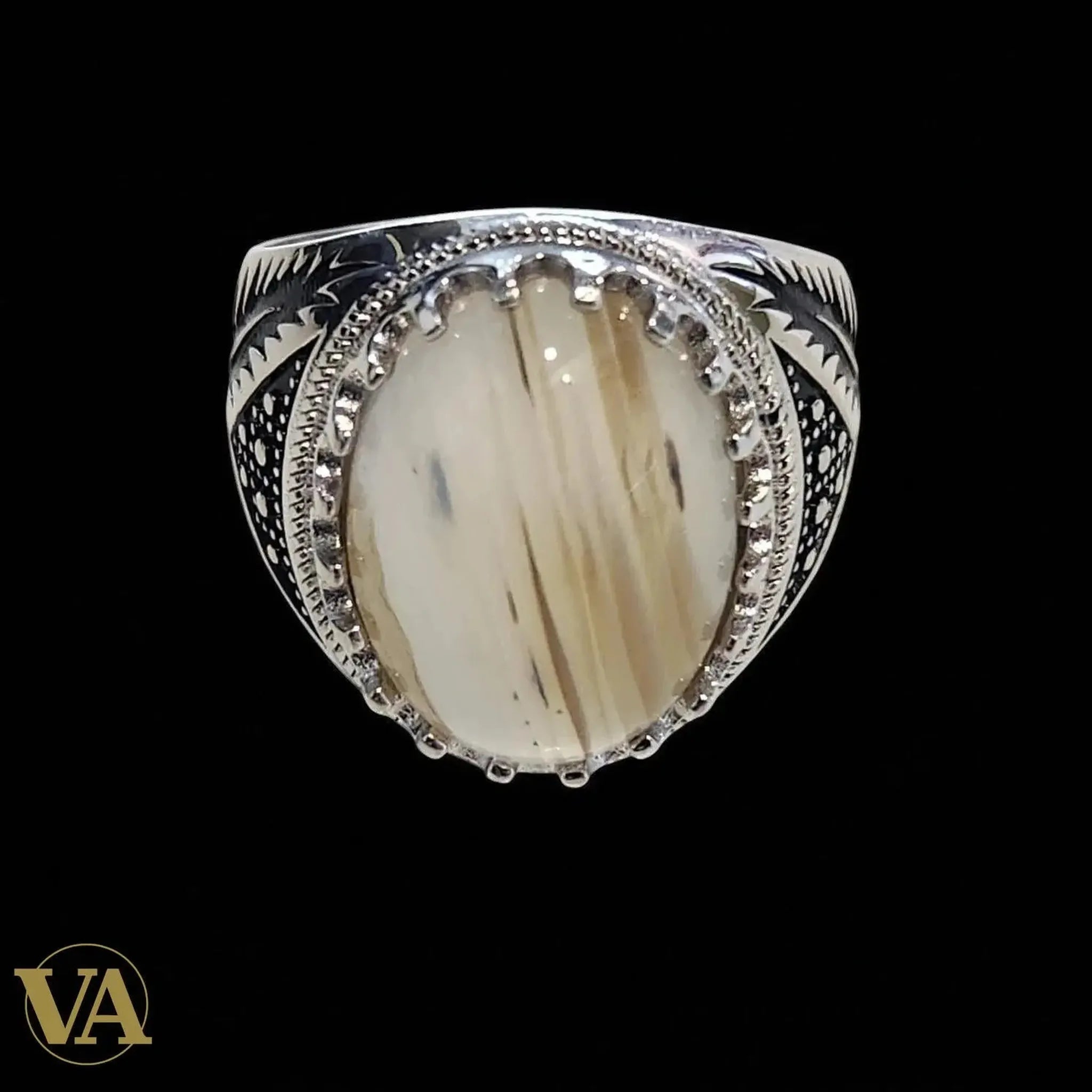 Bague Homme Argent 925 avec Agate Rubanée | Bijoux Vindicta