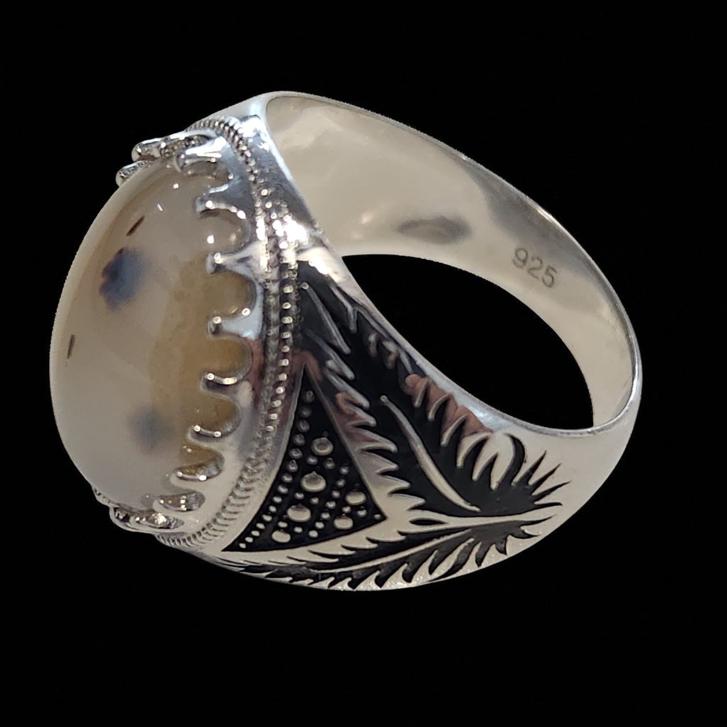 Bague Homme Argent 925 avec Agate Rubanée
