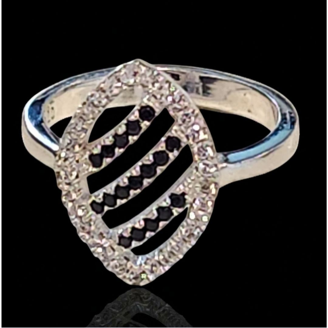 Bague argent 925 losange zircons noirs et blancs