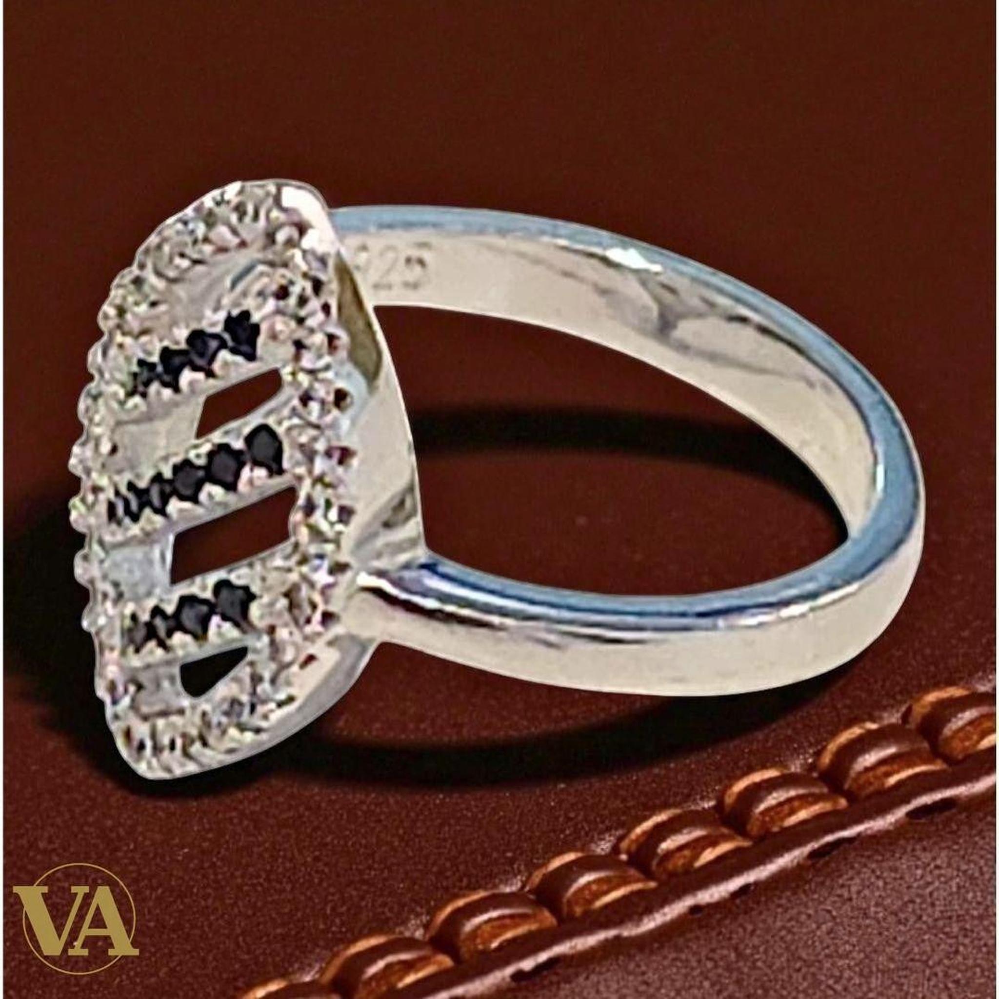Bague Femme argent 925 losange zircons noirs et blancs | Bijoux Vindicta
