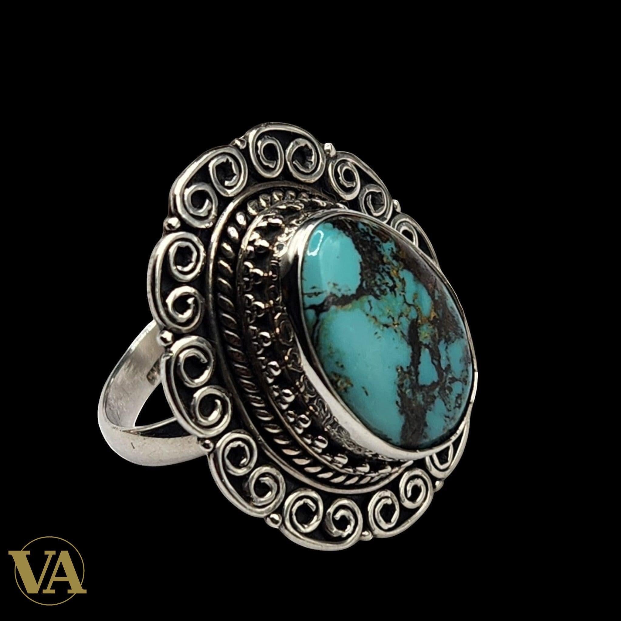 Bague Femme argent 925 cabochon turquoise | Bijoux Vindicta
