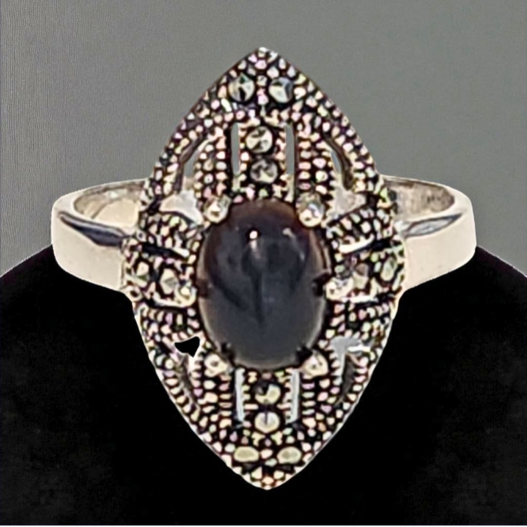 Bague argent 925 onyx noir et marcassites
