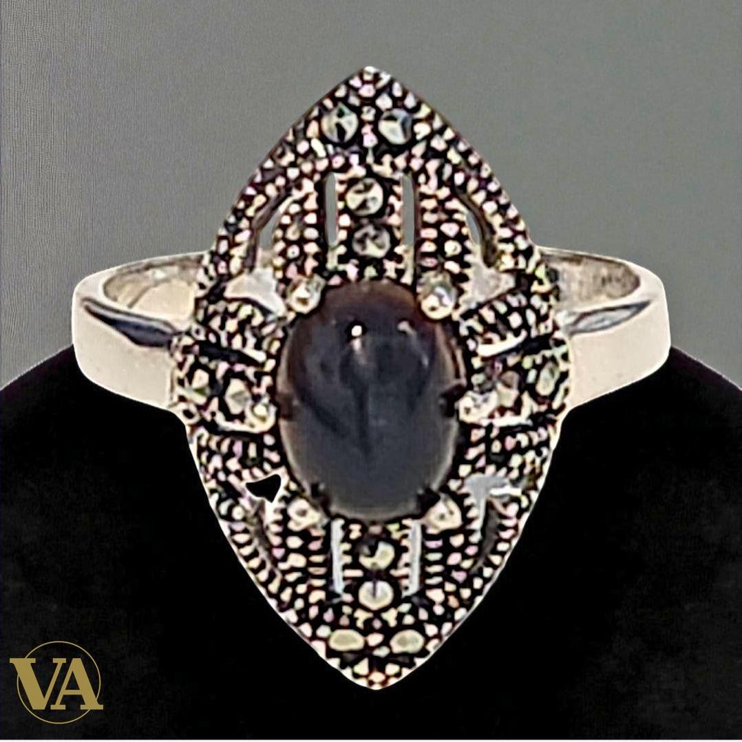 Bague argent 925 onyx noir et marcassites