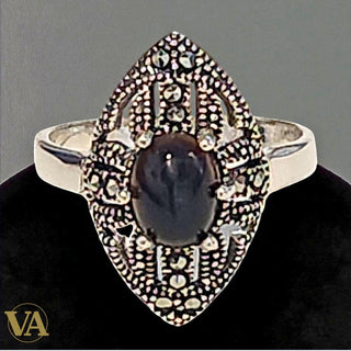 Bague Femme argent 925 onyx noir et marcassites