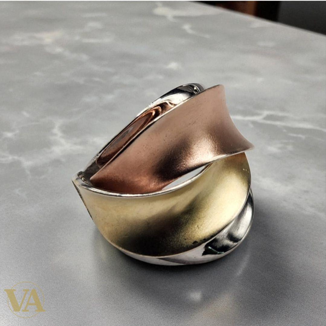 Bague argent 925 trois couleurs entrelacées