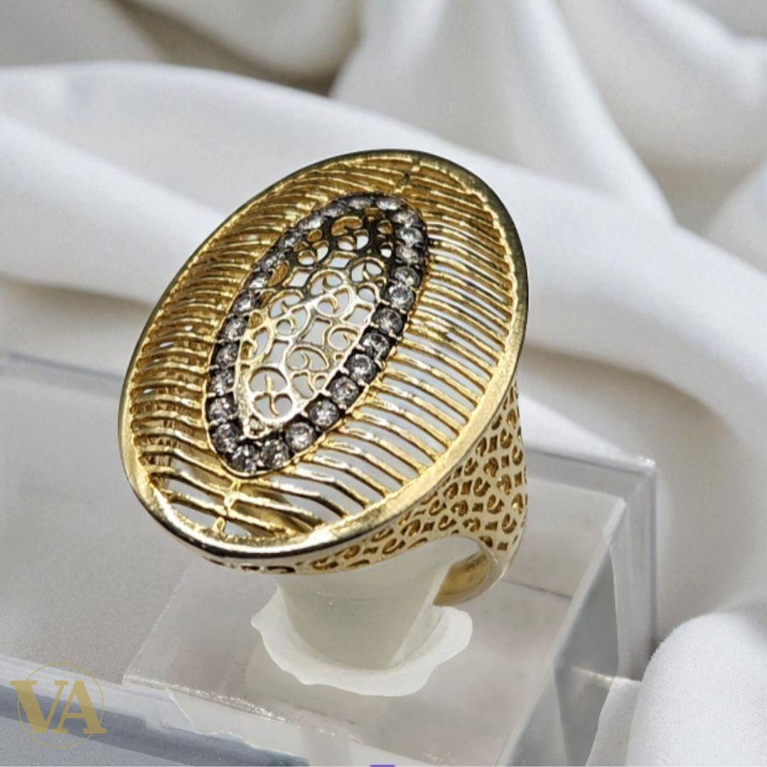 Bague argent 925 doré ajourée avec pierres