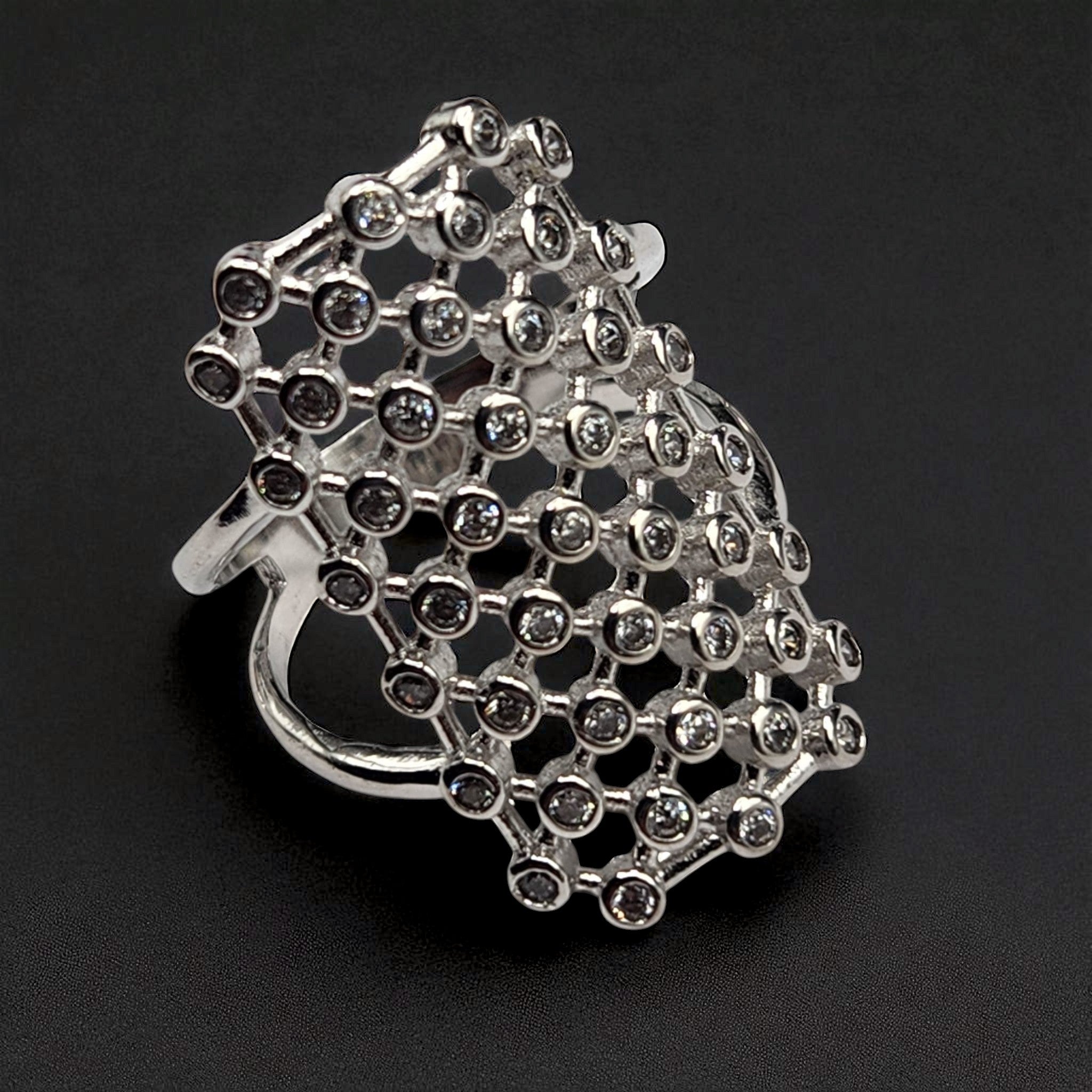 Bague argent 925 ajourée  pavée zirconiums
