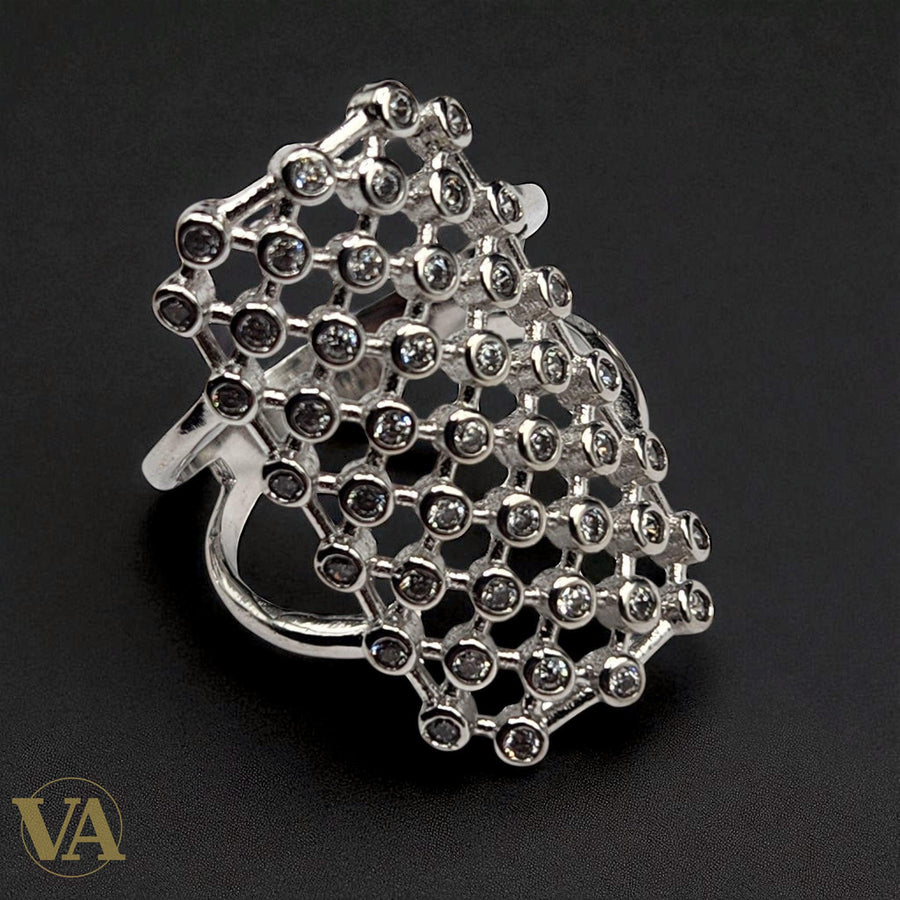 Bague argent 925 ajourée  pavée zirconiums