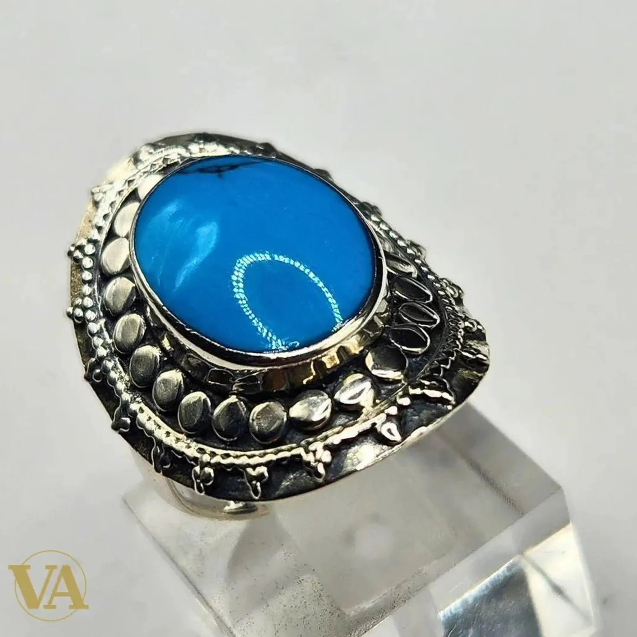 Bague Femme argent 925 T52 cabochon turquoise – Bohème chic | Bijoux Vindicta