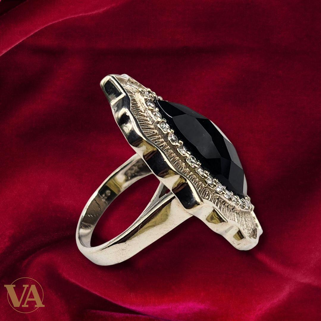 Bague argent 925 onyx noir et pierres claires