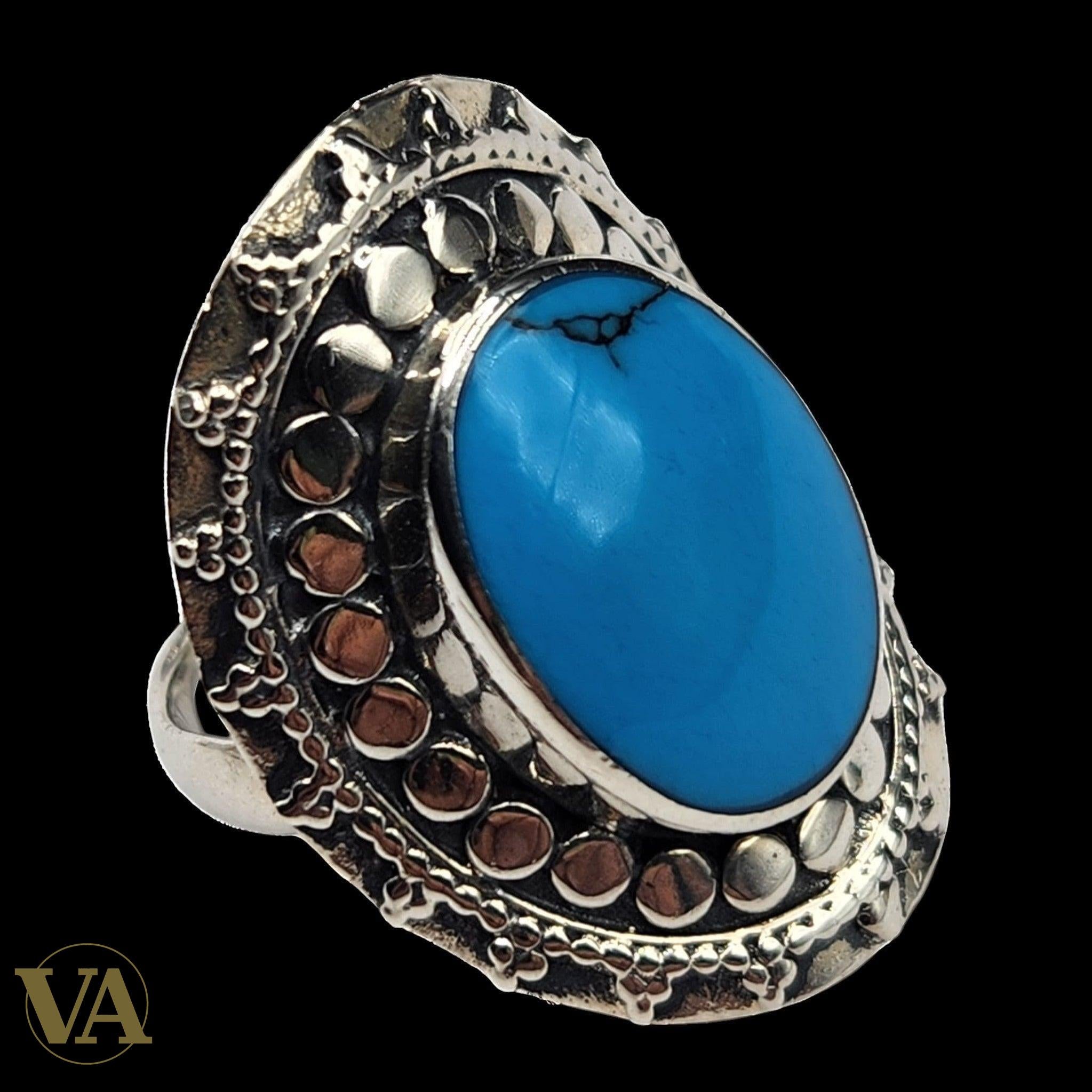 Bague argent 925 T52 cabochon turquoise – Bohème chic