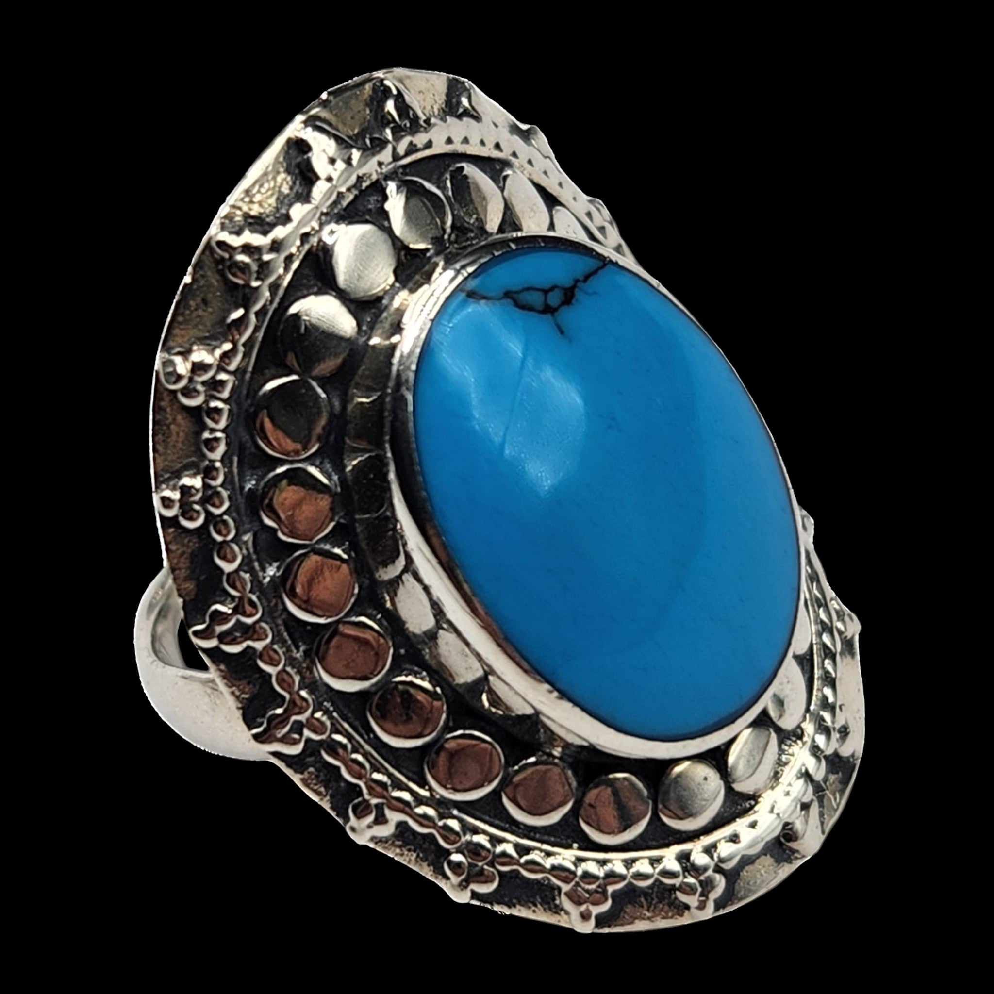 Bague argent 925 T52 cabochon turquoise – Bohème chic