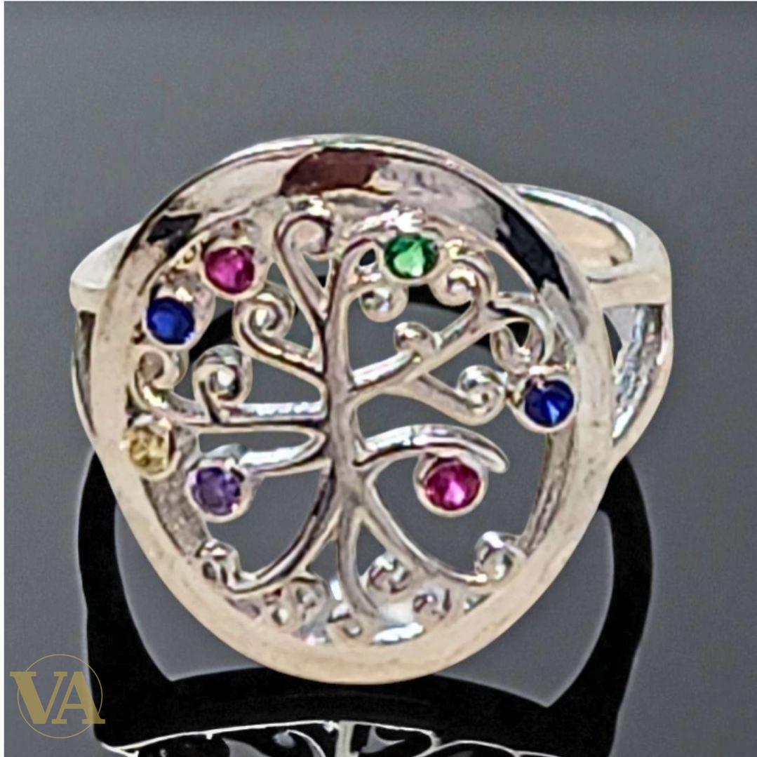 Bague argent 925 Arbre de Vie pierres multicolores