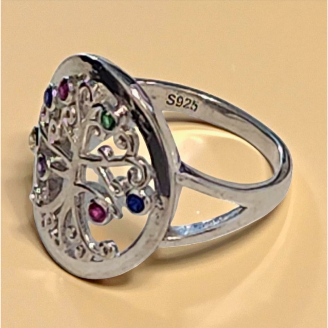 Bague argent 925 Arbre de Vie pierres multicolores