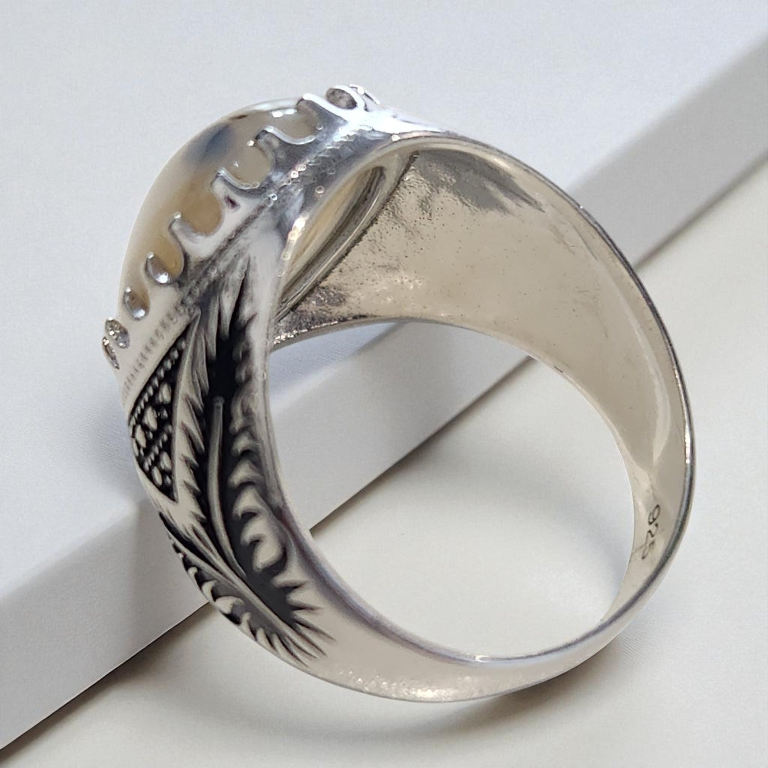 Bague Homme Argent 925 avec Agate Rubanée