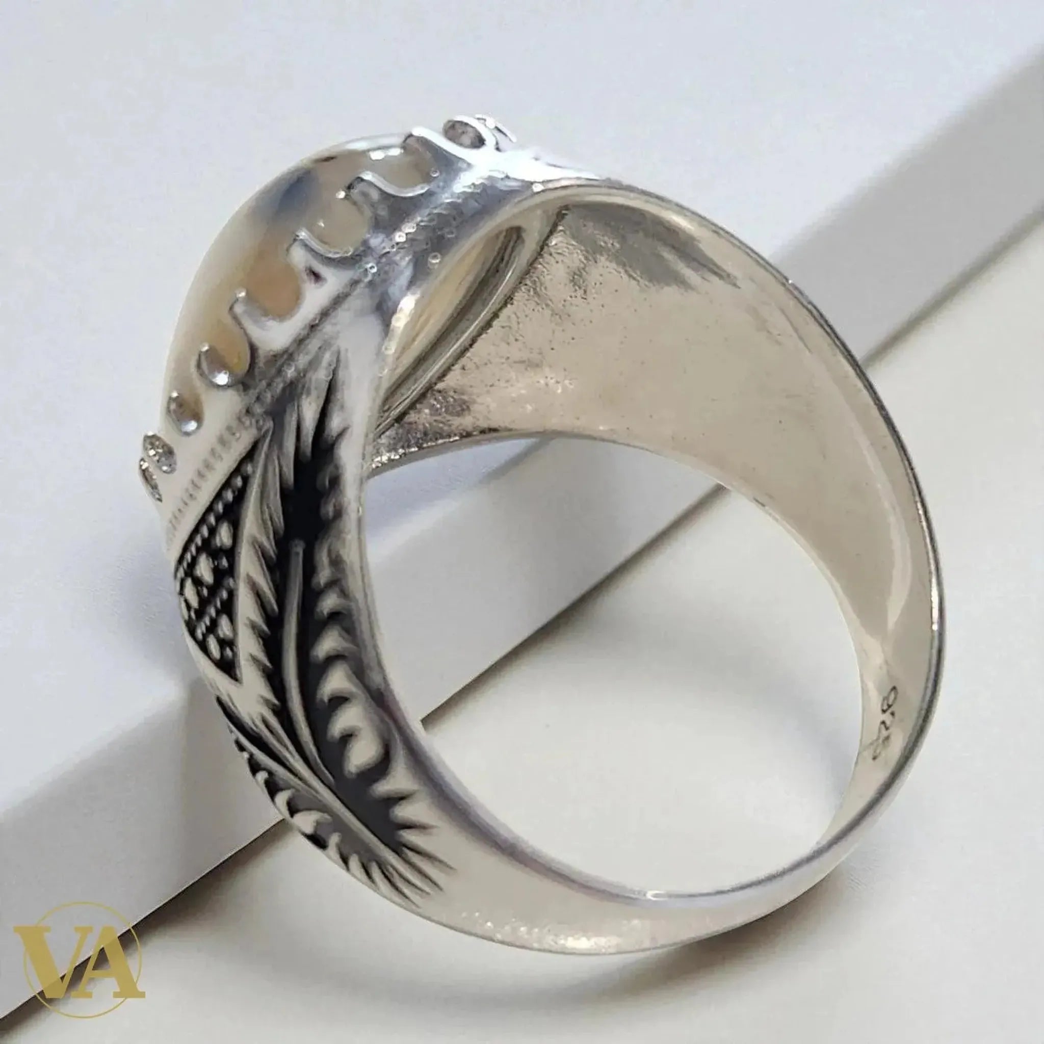 Bague Homme Argent 925 avec Agate Rubanée | Bijoux Vindicta